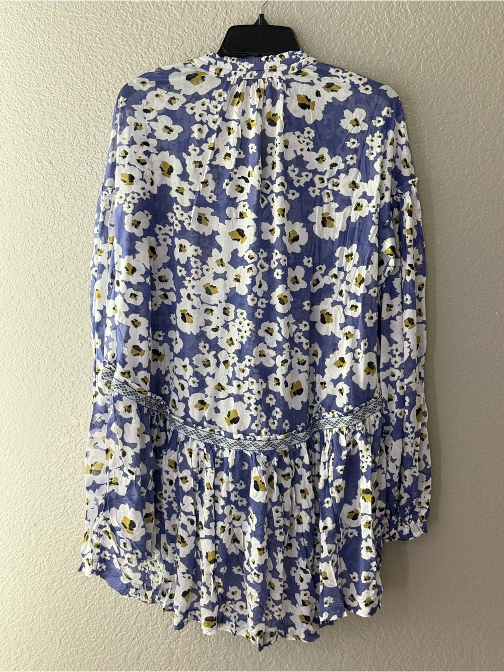 NEW Free People Blue Floral Bohemian Keyhole Long Sleeve Mini Dress Sz LARGE - Picture 12 of 16